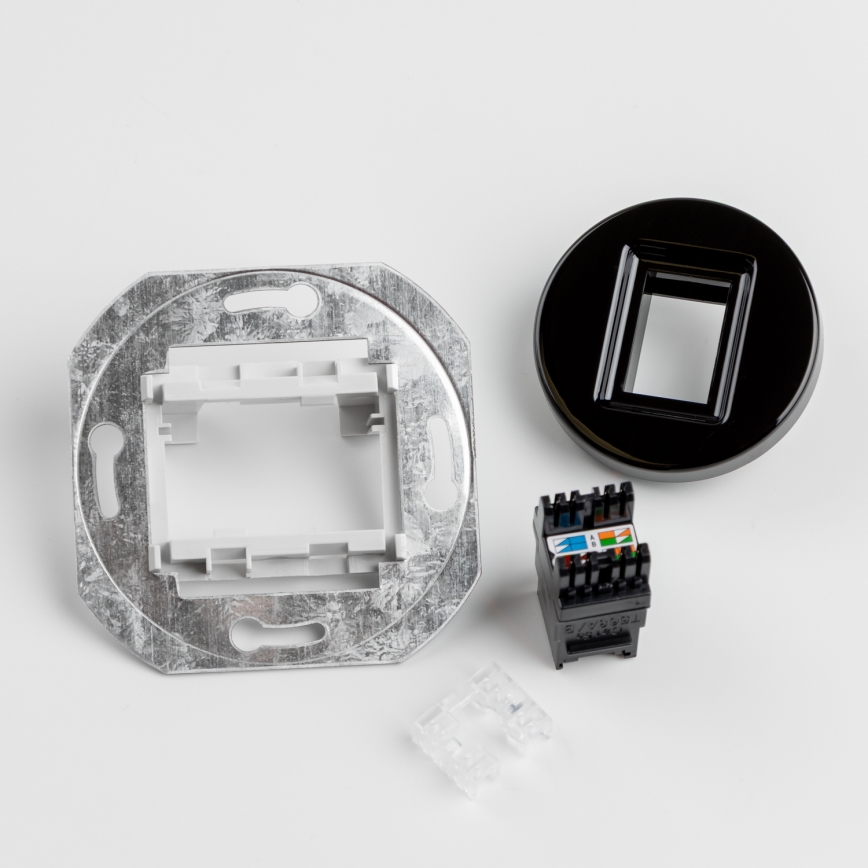 Kliklap - Retro-Netzwerkdose mit Rahmen, schwarz