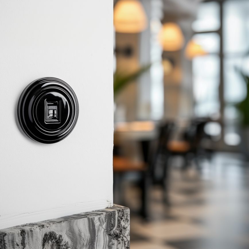 Kliklap - Retro-Netzwerkdose mit Rahmen, schwarz