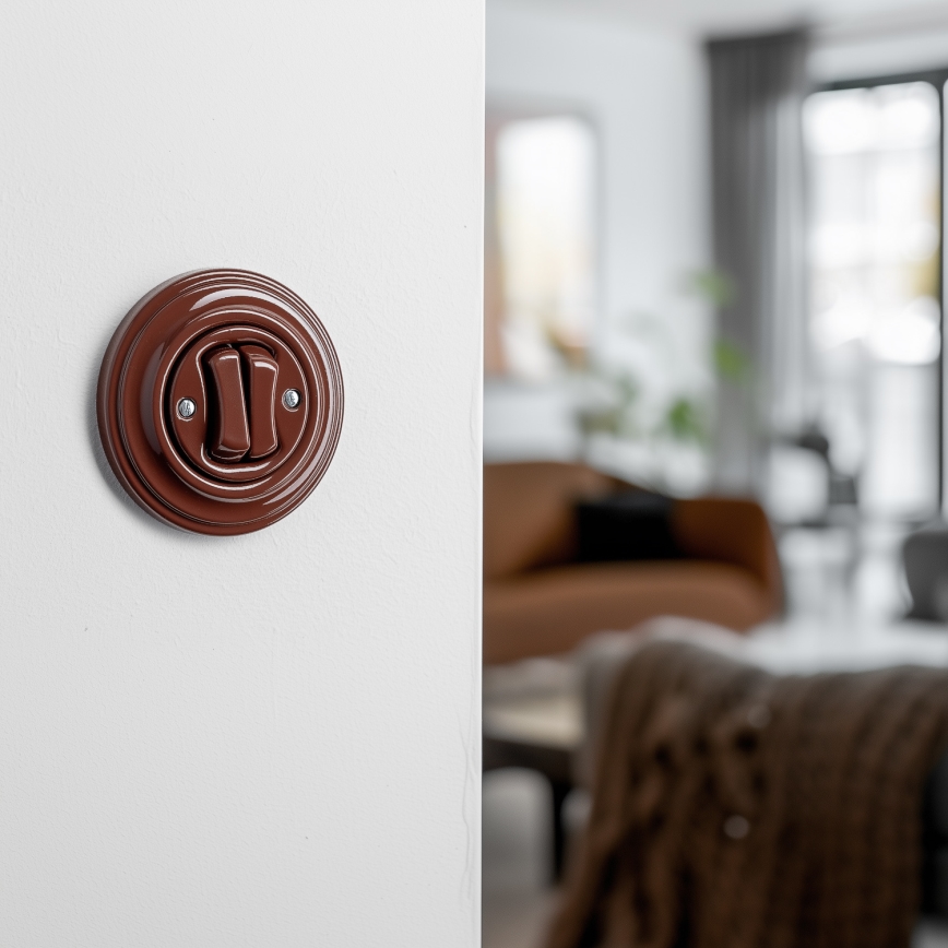 Kliklap - Retro-Serienschalter mit Rahmen Nr. 5 Braun