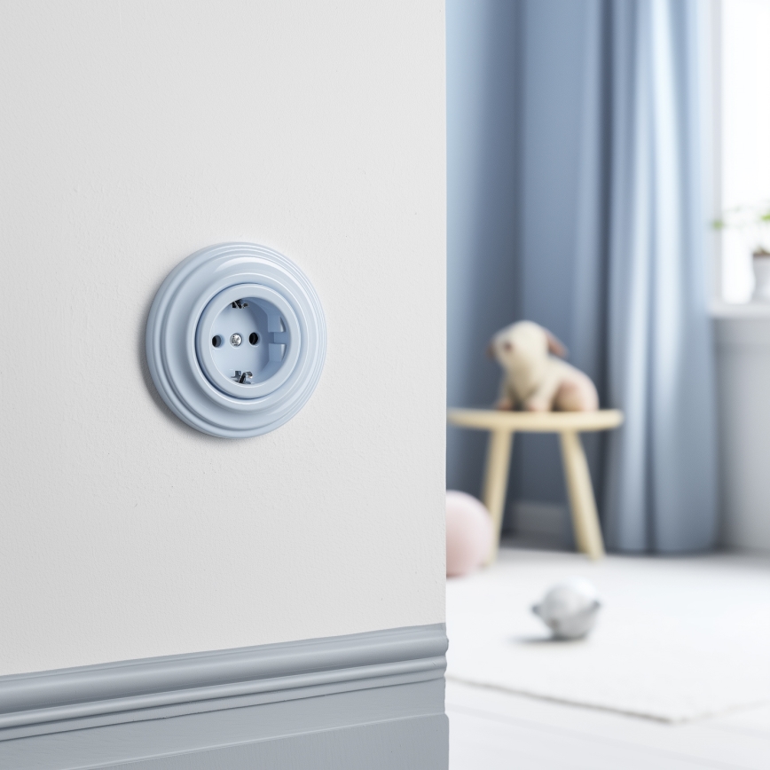 Kliklap - Retro-Steckdose für den Haushalt mit Rahmen SCHUKO 230 V/16 A blau