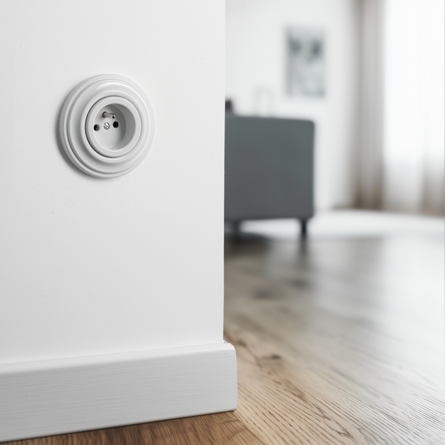 Kliklap - Retro-Steckdose für Zuhause mit Rahmen, 230 V, keramisch, weiß