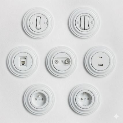 Kliklap - Retro-Steckdose für Zuhause mit Rahmen 230V schneeweiß