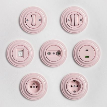 Kliklap - Retro-Steckdose für Zuhause mit Rahmen SCHUKO 230V/16A, altrosa