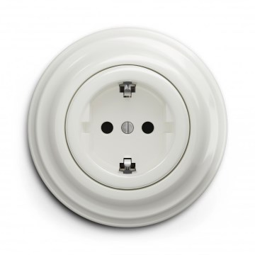 Kliklap - Retro-Steckdose für Zuhause mit Rahmen, SCHUKO 230V/16A, Keramikweiß