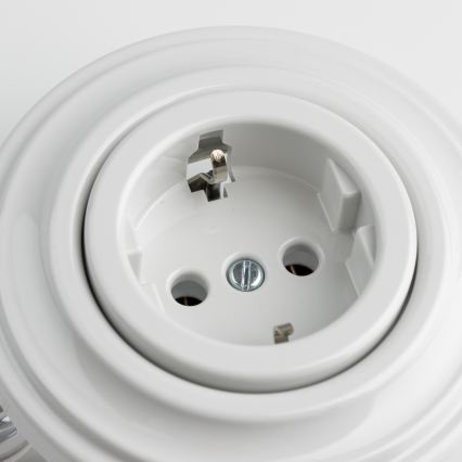 Kliklap - Retro-Steckdose für Zuhause mit Rahmen, SCHUKO 230V/16A, weiße Keramik