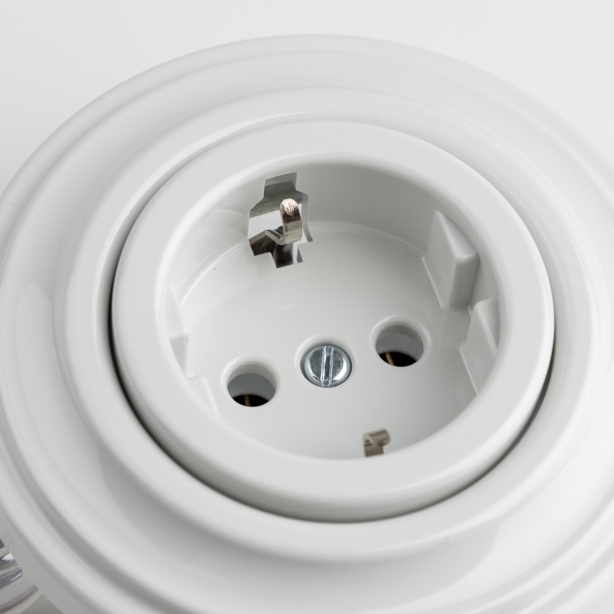 Kliklap - Retro-Steckdose für Zuhause mit Rahmen, SCHUKO 230V/16A, weiße Keramik