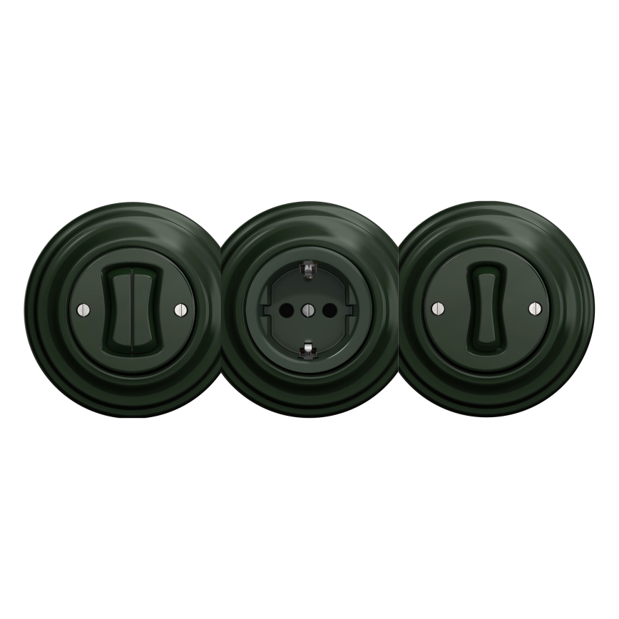 Kliklap - Retro-Steckdose, rahmenlos, für den Hausgebrauch, SCHUKO 230 V/16 A, grün