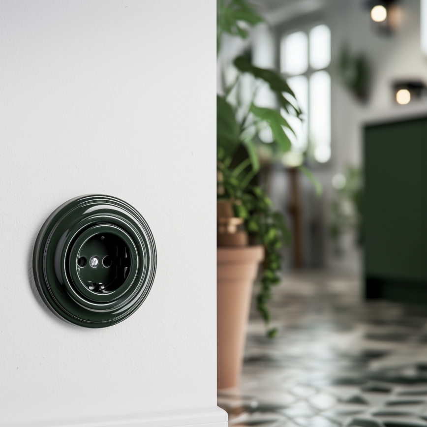 Kliklap - Retro-Steckdose, rahmenlos, für den Hausgebrauch, SCHUKO 230 V/16 A, grün