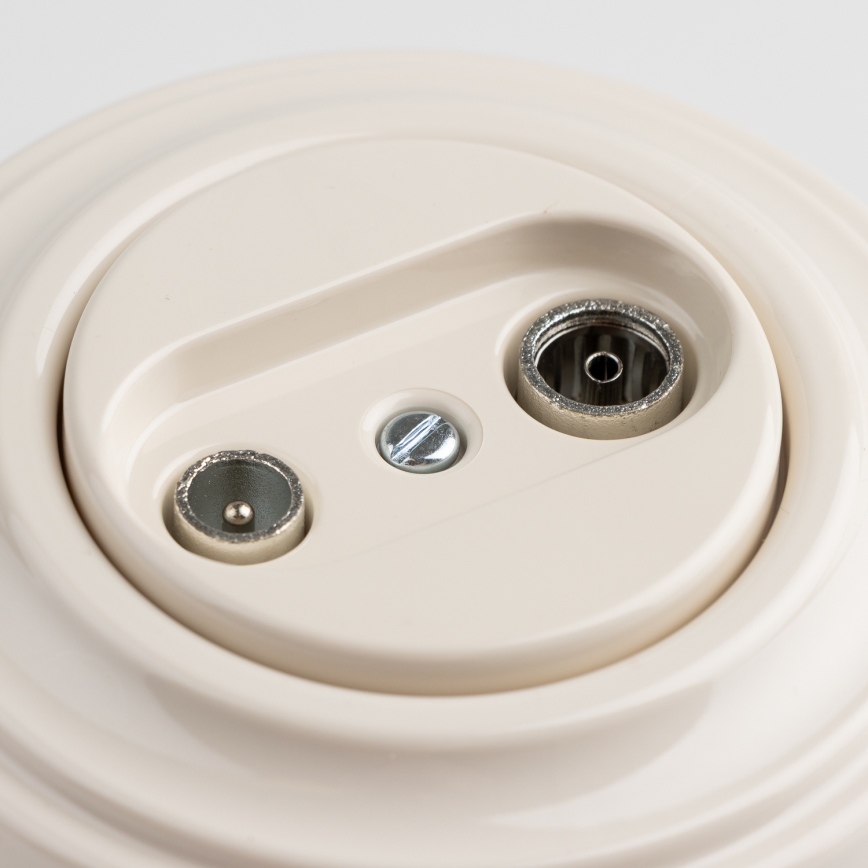 Kliklap - Retro Teilnehmeranschlussdose TV+R (durchgeschliffen) mit Rahmen, beige