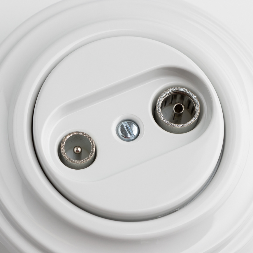 Kliklap - Retro-Teilnehmeranschlussdose TV+R (Enddose) mit Rahmen, Keramikweiß