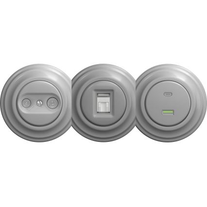 Kliklap - Retro Teilnehmerdose TV+R (durchgeschleift) ohne Rahmen grau