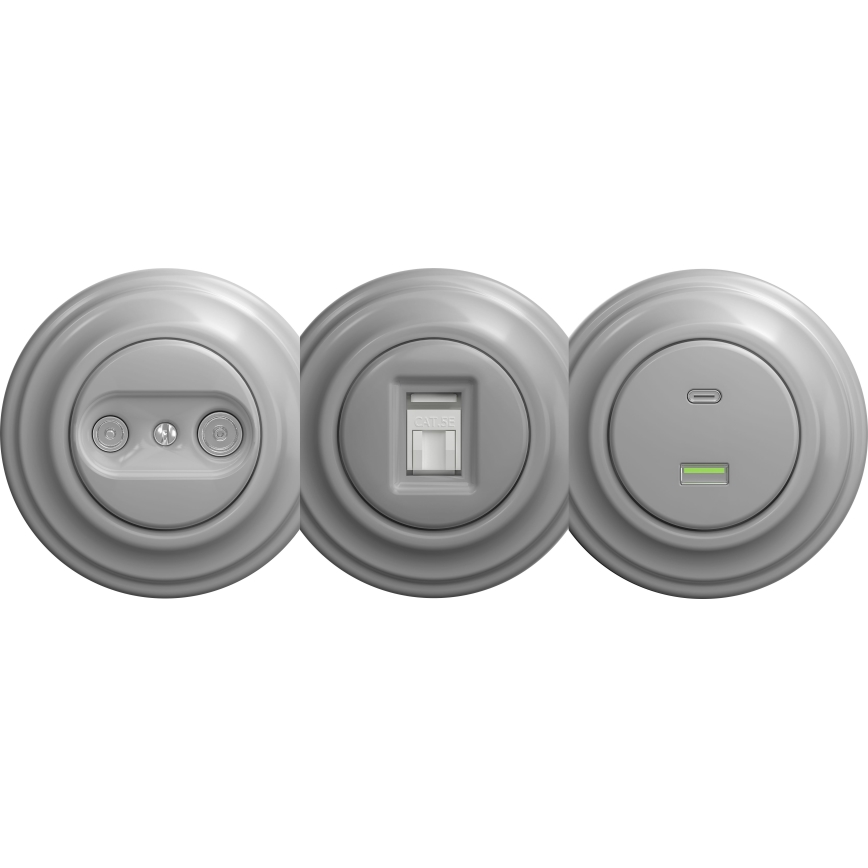 Kliklap - Retro Teilnehmerdose TV+R (durchgeschleift) ohne Rahmen grau