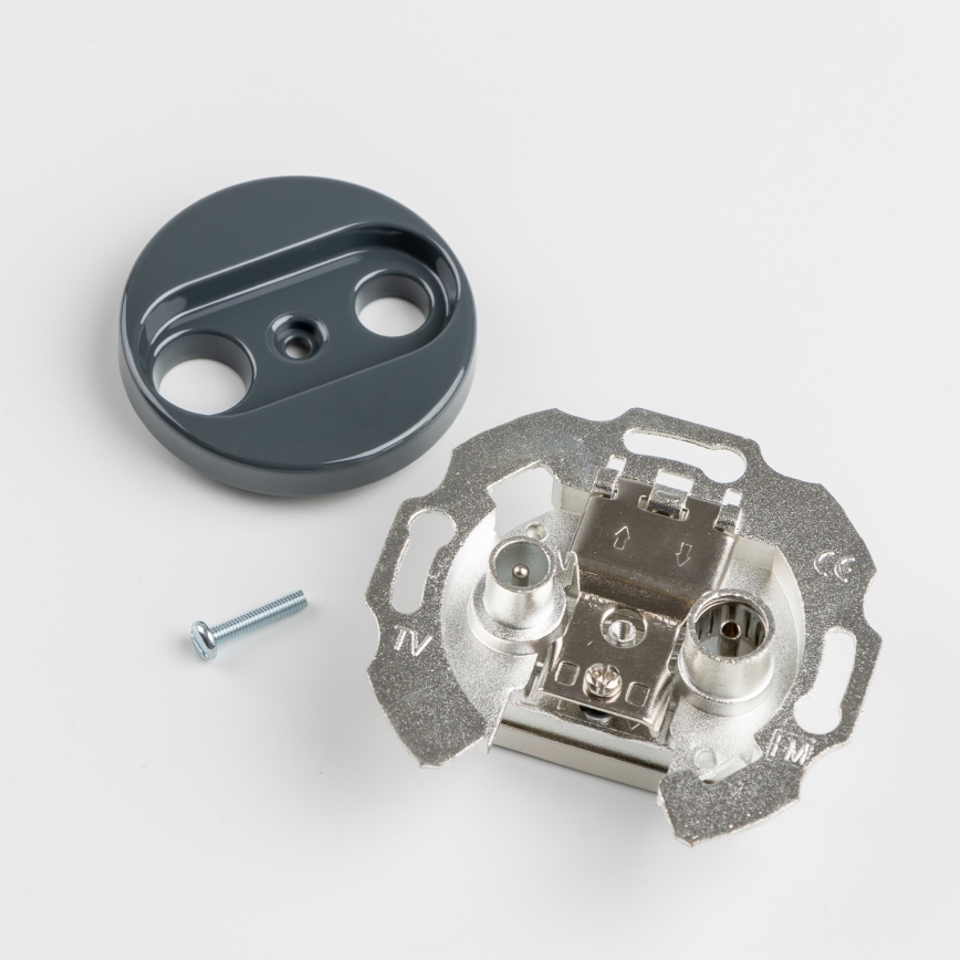 Kliklap - Retro-Teilnehmerdose TV+R (Enddose) mit Rahmen in Anthrazit