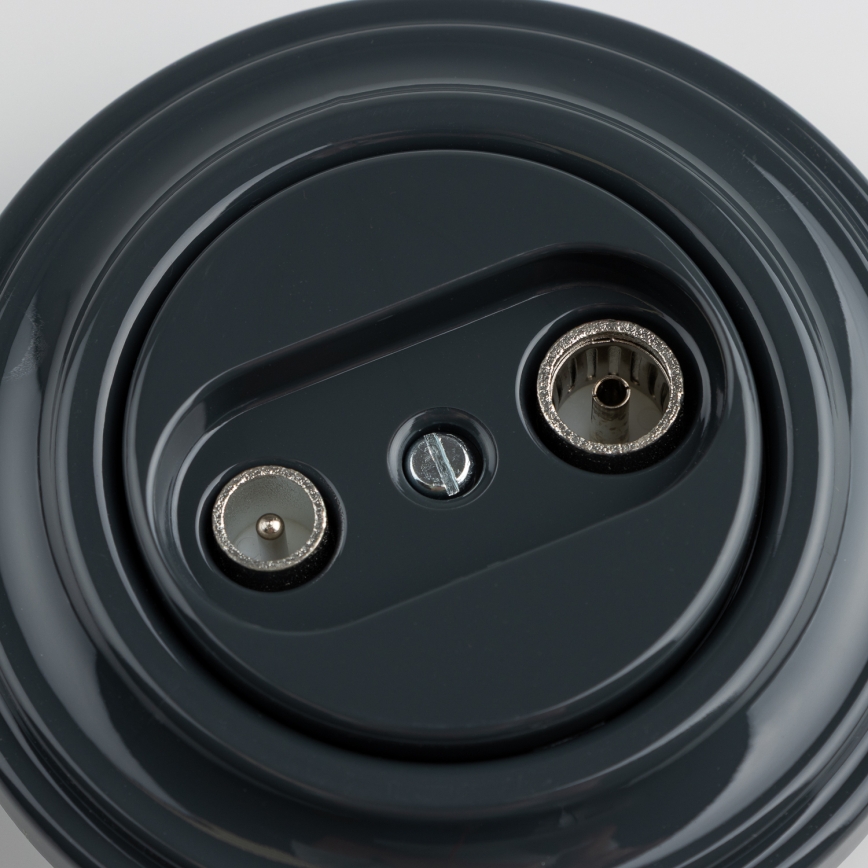 Kliklap - Retro-Teilnehmerdose TV+R (Enddose) mit Rahmen in Anthrazit