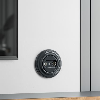 Kliklap - Retro-Teilnehmerdose TV+R (Enddose) mit Rahmen in Anthrazit