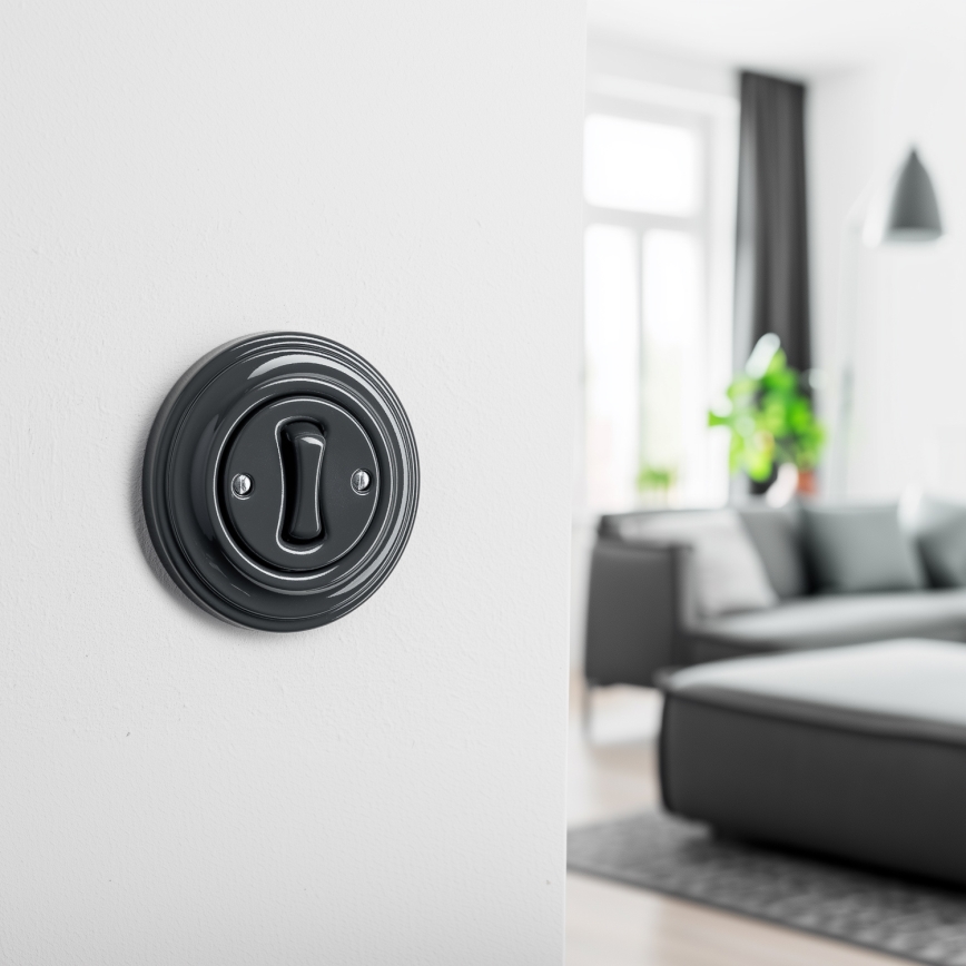 Kliklap - Retro-Treppenhausschalter mit Rahmen Nr. 6 in Anthrazit