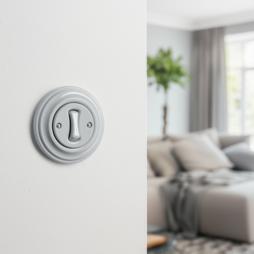 Kliklap - Retro-Treppenlichtschalter mit Rahmen Nr. 6, grau