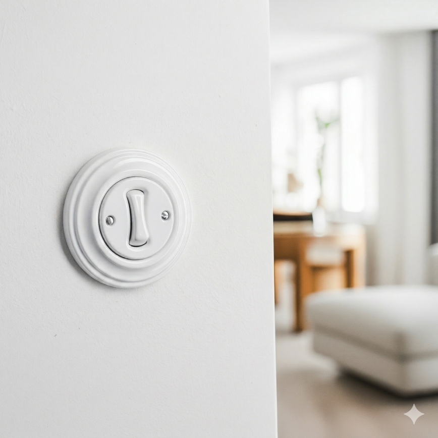 Kliklap - Retro-Treppenschalter mit Rahmen Nr. 6, schneeweiß