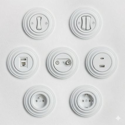 Kliklap - Retro-Treppenschalter mit Rahmen Nr. 6, schneeweiß