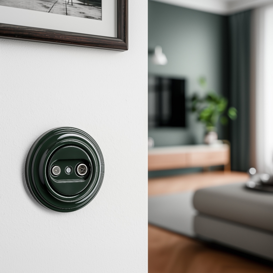 Kliklap - Retro TV+R-Enddose mit Rahmen, grün