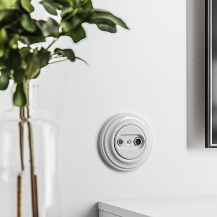 Kliklap - Retro TV/Radio-Anschlussdose (Durchgangsdose) mit schneeweißem Rahmen