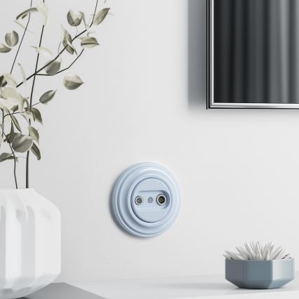 Kliklap – Retro TV/Radio-Durchgangs-Anschlussdose mit Rahmen, blau