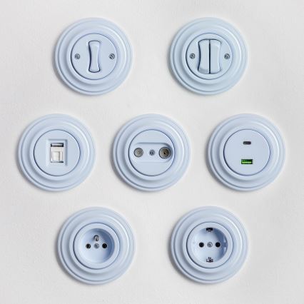 Kliklap – Retro TV/Radio-Durchgangs-Anschlussdose mit Rahmen, blau