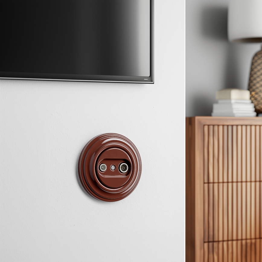 Kliklap - Retro TV-/Radio-Durchgangsdose mit Rahmen, braun