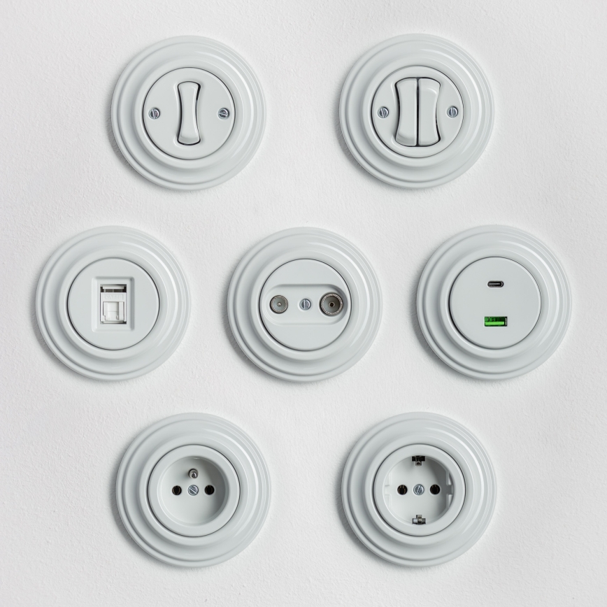 Kliklap - Retro-USB-Steckdose A+C mit Keramikrahmen, weiß