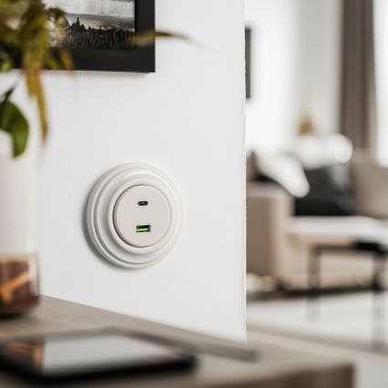 Kliklap - Retro USB-Steckdose A+C mit Rahmen beige