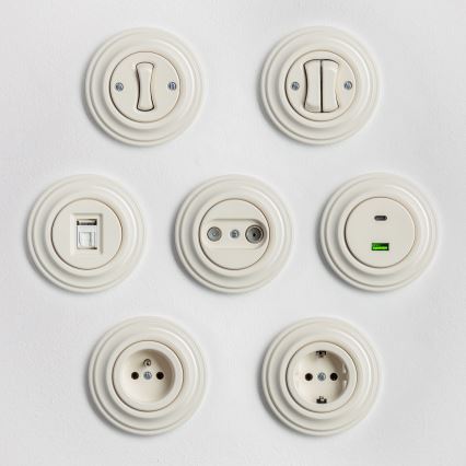 Kliklap - Retro USB-Steckdose A+C mit Rahmen beige