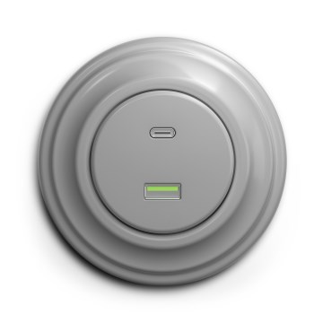 Kliklap - Retro-USB-Steckdose A+C mit Rahmen, grau