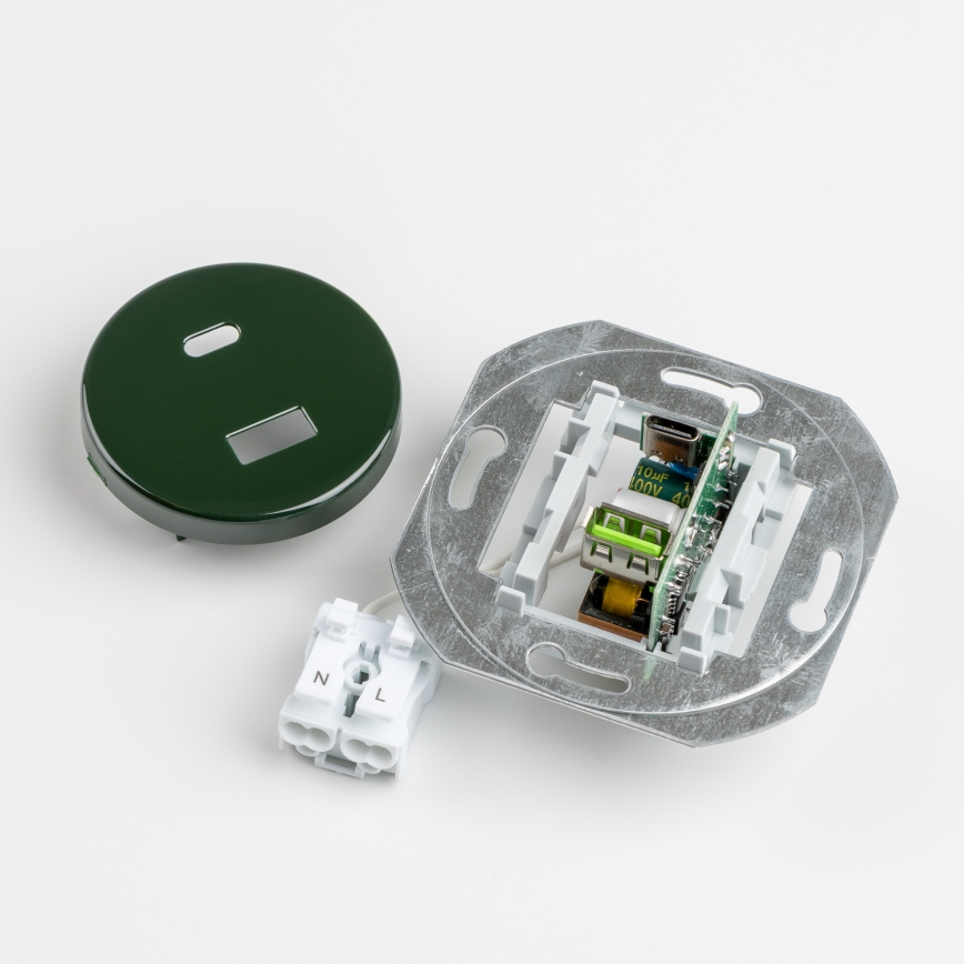 Kliklap - Retro-USB-Steckdose A+C mit Rahmen, grün