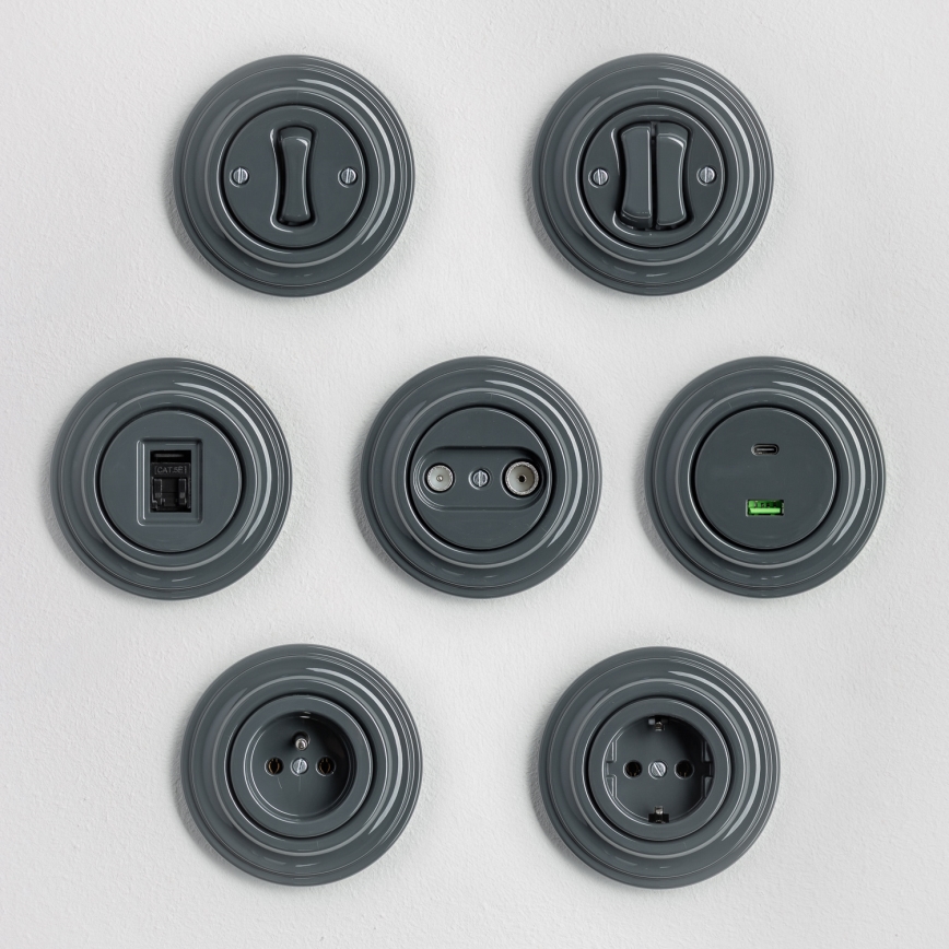 Kliklap - Retro-USB-Steckdose A+C mit Rahmen in Anthrazit