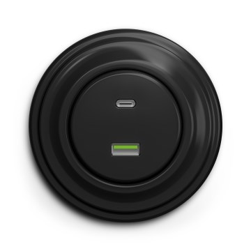 Kliklap - Retro-USB-Steckdose A+C mit Rahmen, schwarz