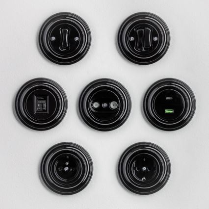 Kliklap - Retro-USB-Steckdose A+C mit Rahmen, schwarz