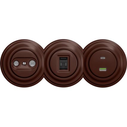 Kliklap - Retro USB-Steckdose A+C ohne Rahmen braun