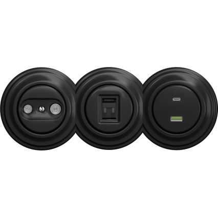 Kliklap - Retro USB-Steckdose A+C ohne Rahmen schwarz