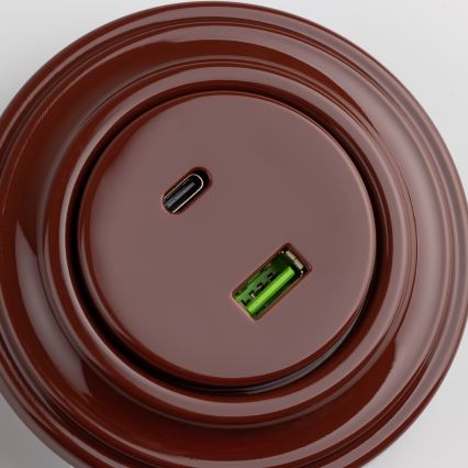 Kliklap - Retro-USB-Steckdose Typ A+C mit Rahmen, braun