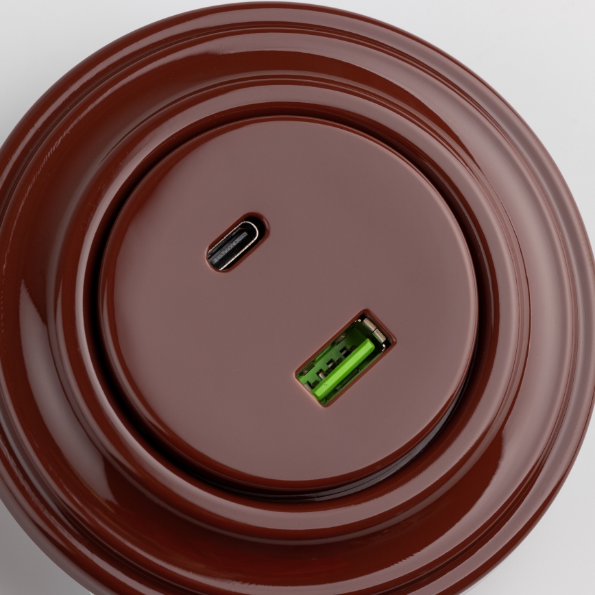 Kliklap - Retro-USB-Steckdose Typ A+C mit Rahmen, braun