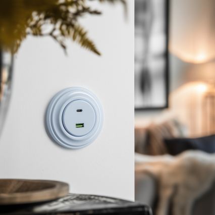 Kliklap – Retro-USB-Steckdose (USB-A + USB-C) mit Rahmen, blau