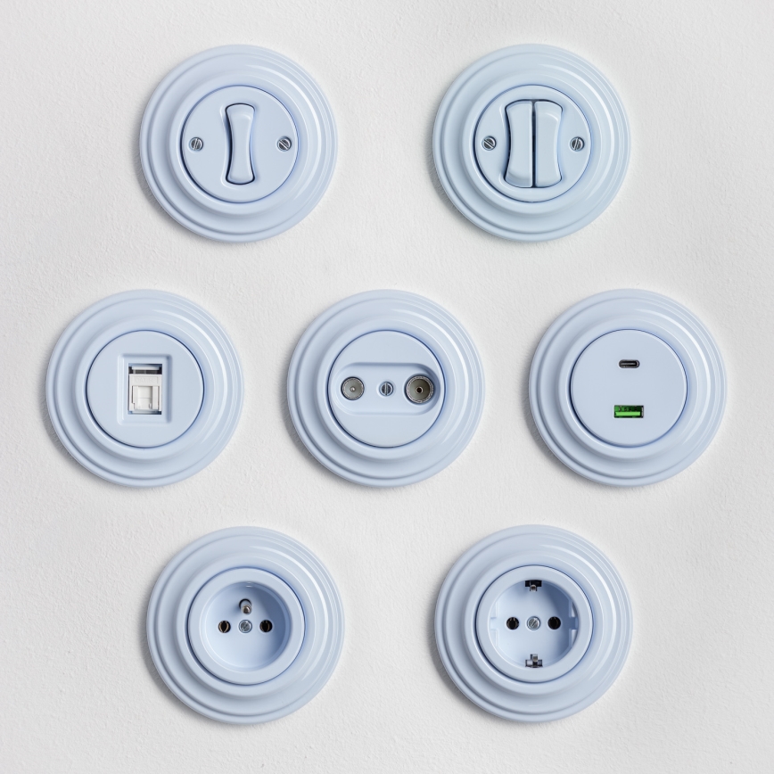 Kliklap – Retro-USB-Steckdose (USB-A + USB-C) mit Rahmen, blau