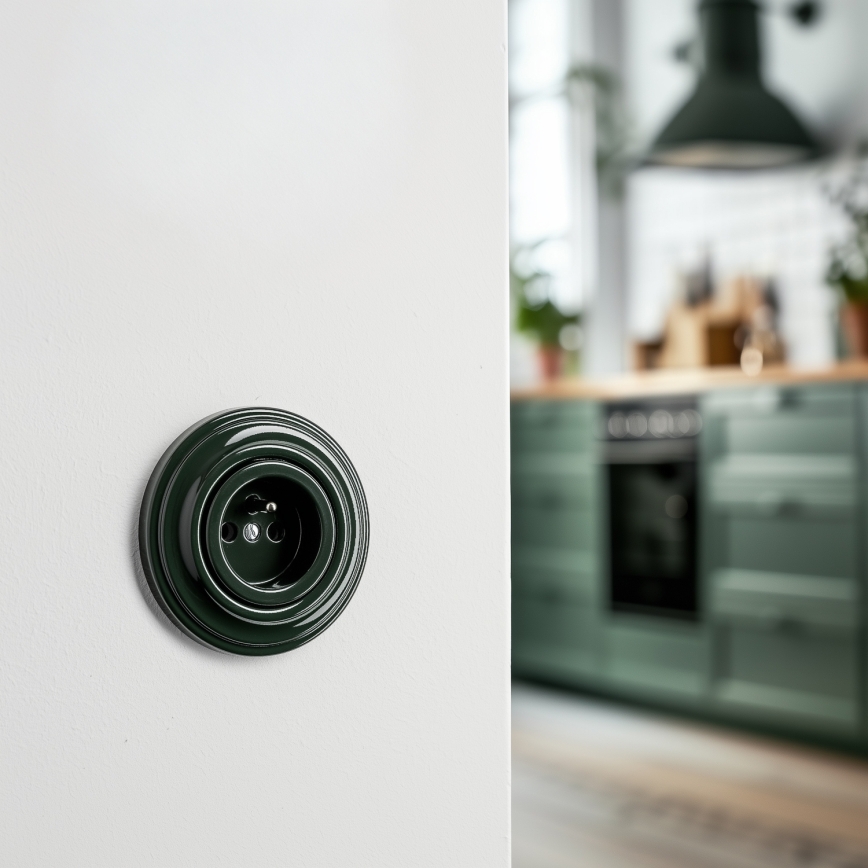 Kliklap - Retro-Wandsteckdose mit Rahmen, 230 V, grün