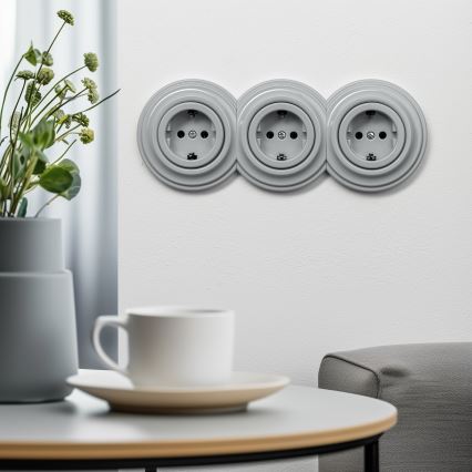 Kliklap - Retro-Wandsteckdose ohne Rahmen SCHUKO 230V/16A grau
