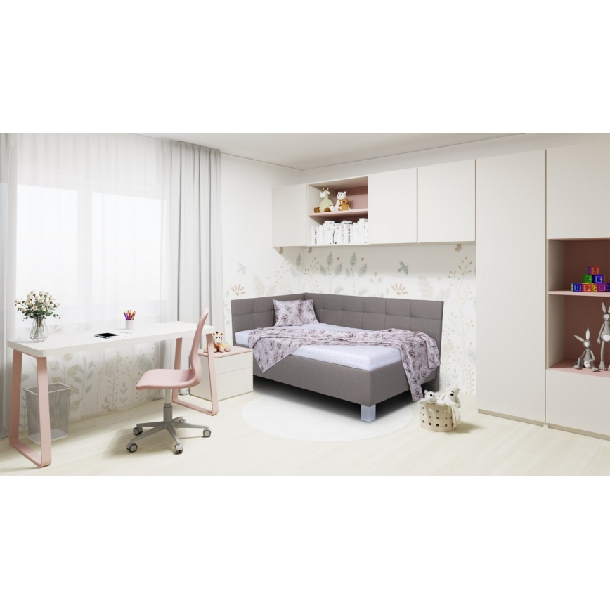 Komfortables, gepolstertes Bett MARIA PETITE 120x200 cm mit Matratze und großzügigem Stauraum, taupe
