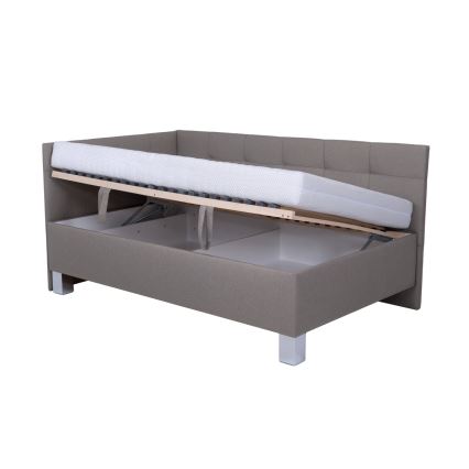 Komfortables, gepolstertes Bett MARIA PETITE 120x200 cm mit Matratze und großzügigem Stauraum, taupe