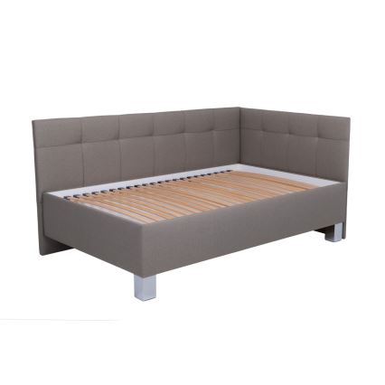 Komfortables, gepolstertes Bett MARIA PETITE 120x200 cm mit Matratze und großzügigem Stauraum, taupe