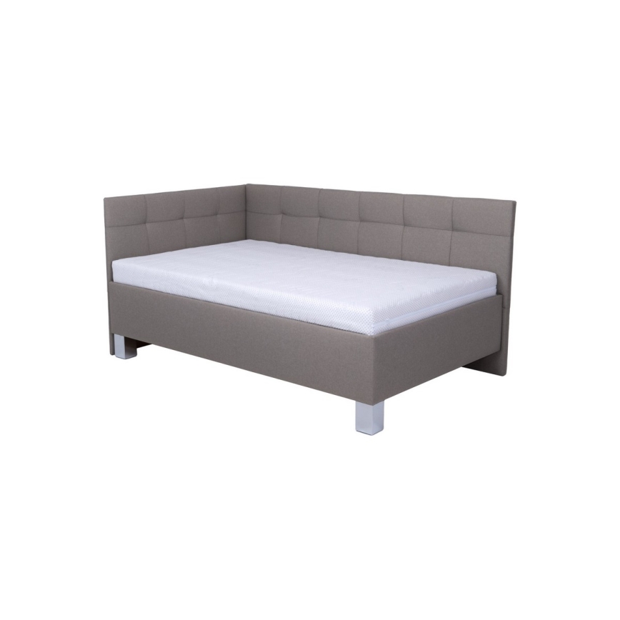 Komfortables, gepolstertes Bett MARIA PETITE 120x200 cm mit Matratze und großzügigem Stauraum, taupe