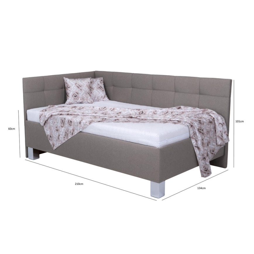 Komfortables, gepolstertes Bett MARIA PETITE 120x200 cm mit Matratze und großzügigem Stauraum, taupe