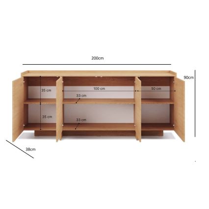 Kommode KEMI 200x90x38 Eiche Cremona